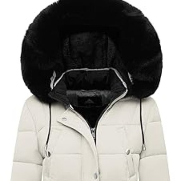 Women Waterproof Long Winter Coat Thickened Down Alternative Beige Puffer Jacket - Picture 1 of 5
